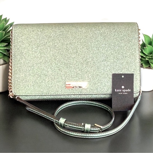 KATE SPADE NWT KENZIE GLITTER SPARKLY SEAWATER GREEN CONVERTIBLE CROSSBODY BAG - Picture 2 of 7